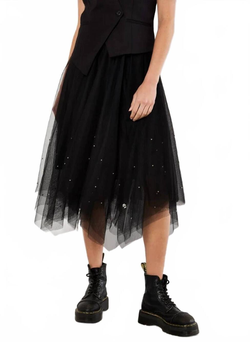 NEW APRICOT kayle pearl tulle midi skirt in black